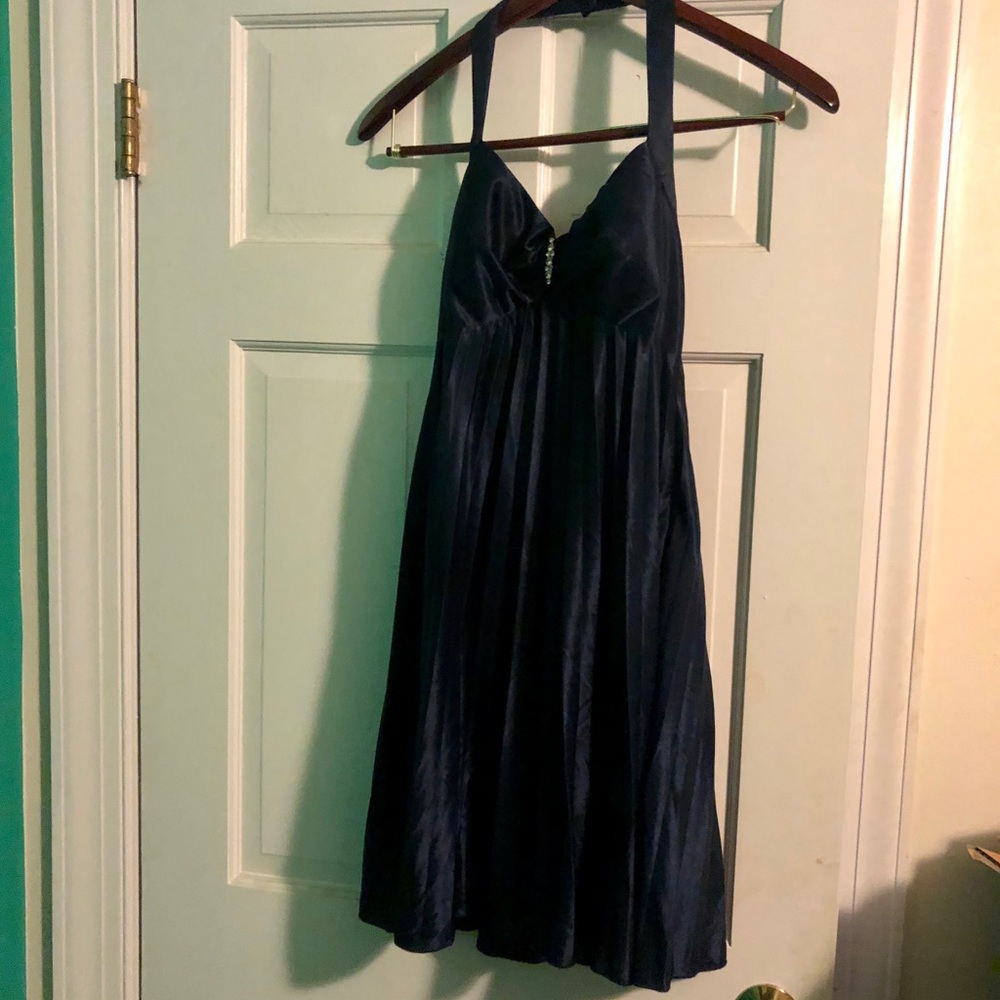 Blondie Nites short navy halter formal dress